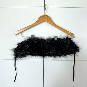 BEBE -1SZ faux fur collar-with leather tie RN86017- NEW EUC